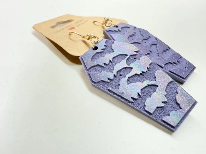 Resin Coffin Bat Earrings | Shimmering Halloween Dangle Jewelry
