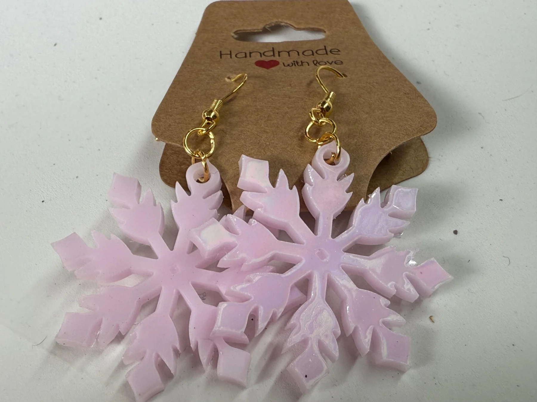 Handmade Resin Snowflake Earrings | Iridescent Pastel Glitter Winter Jewelry