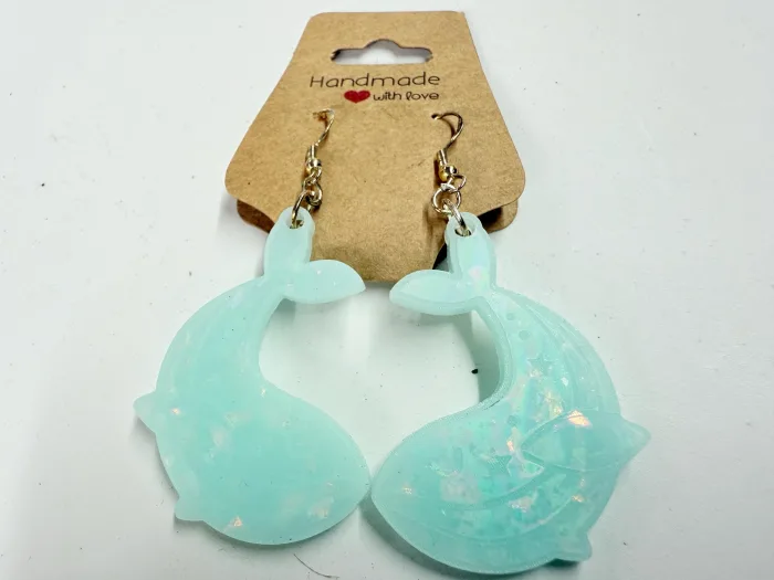Handmade Celestial Whale Resin Earrings | Moon Star Dangle Ocean Jewelry