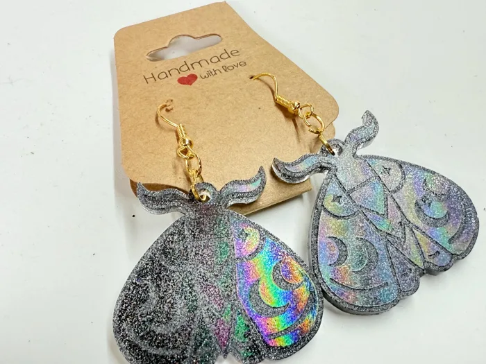 Handmade Luna Moth Resin Earrings | Celestial Moon Dangle Jewelry