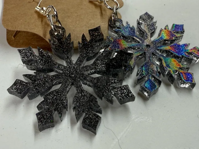 Handmade Resin Snowflake Earrings | Iridescent Pastel Glitter Winter Jewelry
