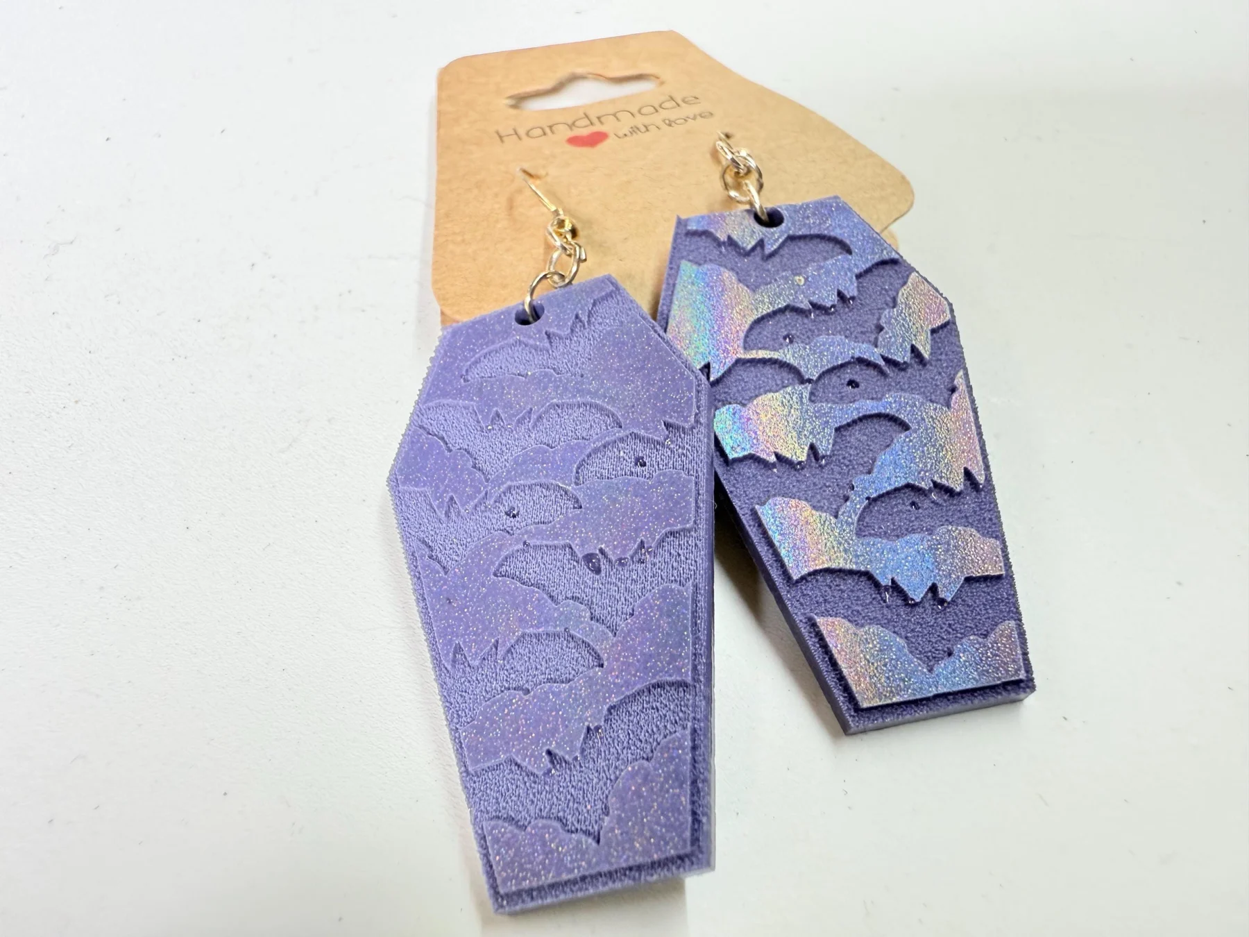 Resin Coffin Bat Earrings | Shimmering Halloween Dangle Jewelry