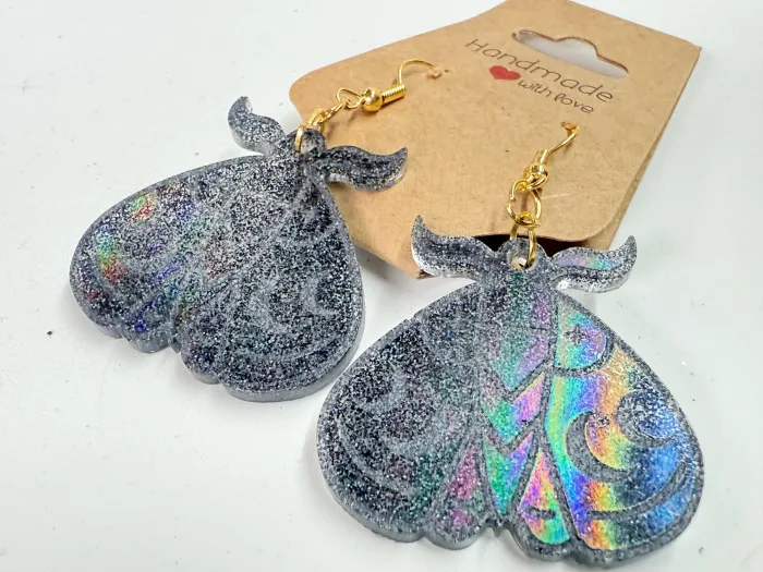 Handmade Luna Moth Resin Earrings | Celestial Moon Dangle Jewelry