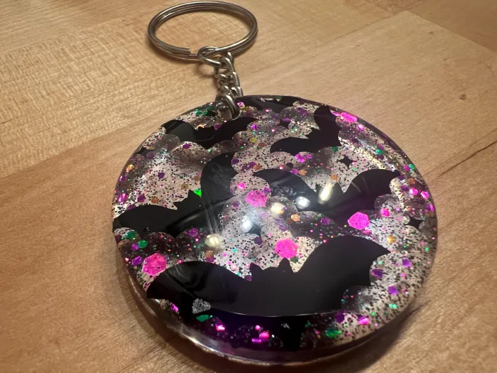Handmade Resin Bat Keychain – Glittery Gothic Accessory