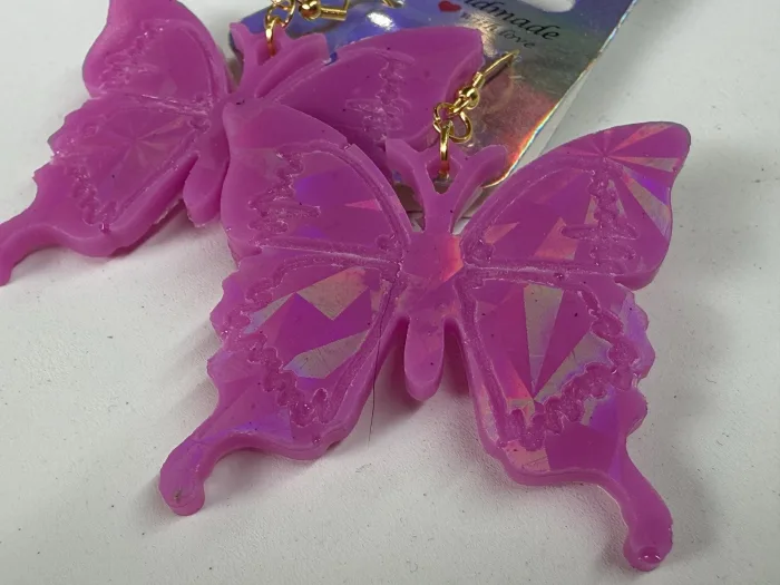Handmade Pink Resin Butterfly Earrings | Iridescent Dangle Jewelry, Fantasy Inspired