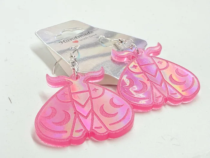 Handmade Luna Moth Resin Earrings | Celestial Moon Dangle Jewelry