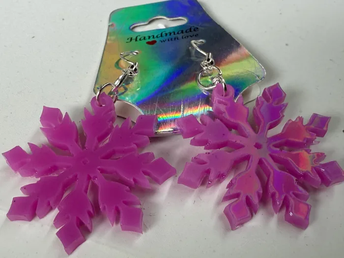 Handmade Resin Snowflake Earrings | Iridescent Pastel Glitter Winter Jewelry