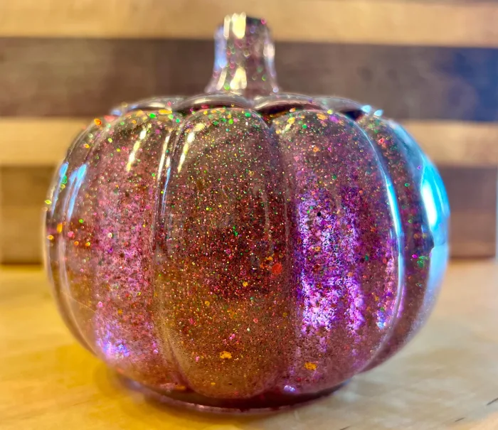 Handmade Resin Pumpkin Jar – Glittery Autumn Decor | Halloween Candy Jar | Fall Home Accent
