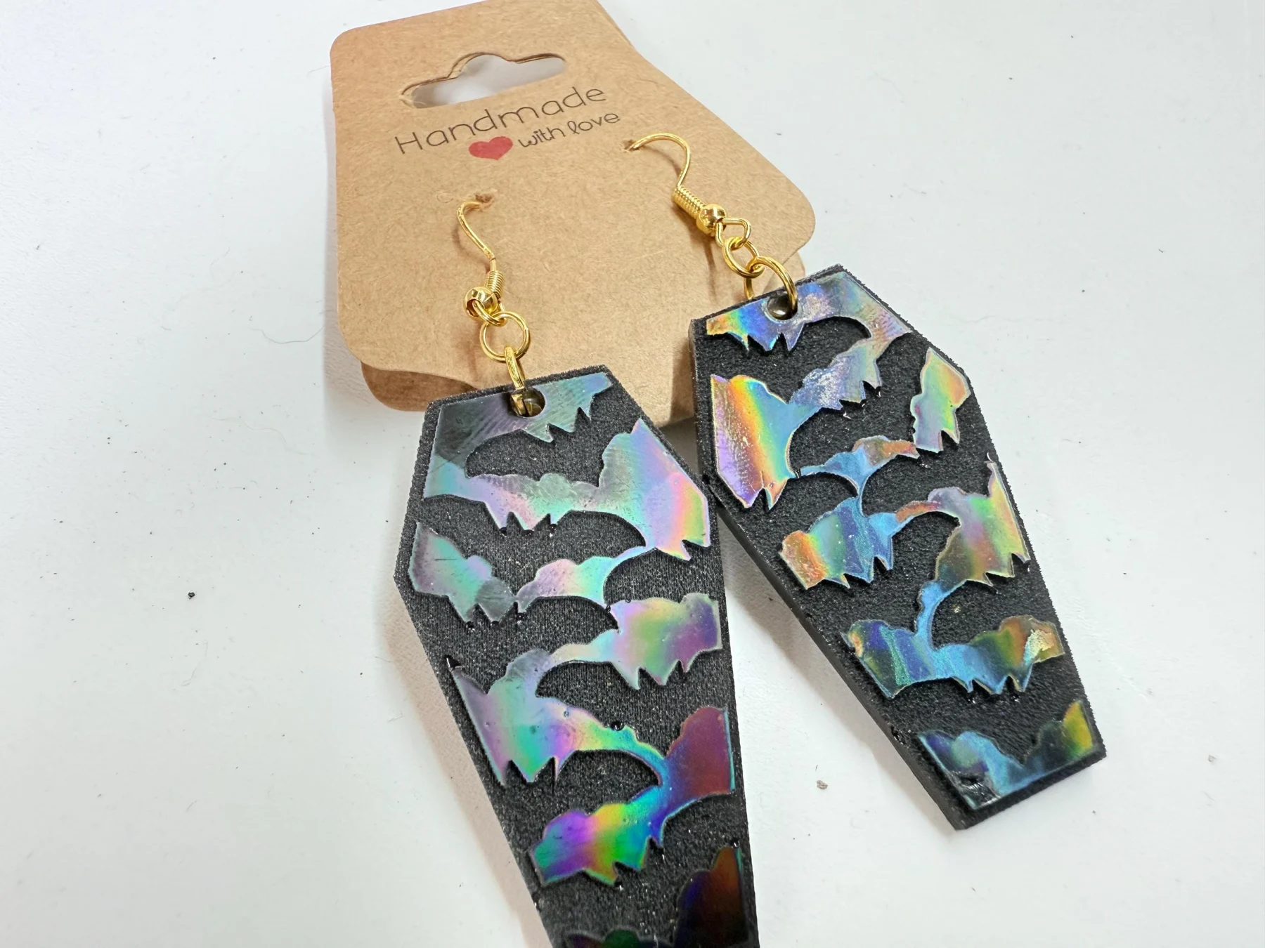 Resin Coffin Bat Earrings | Shimmering Halloween Dangle Jewelry