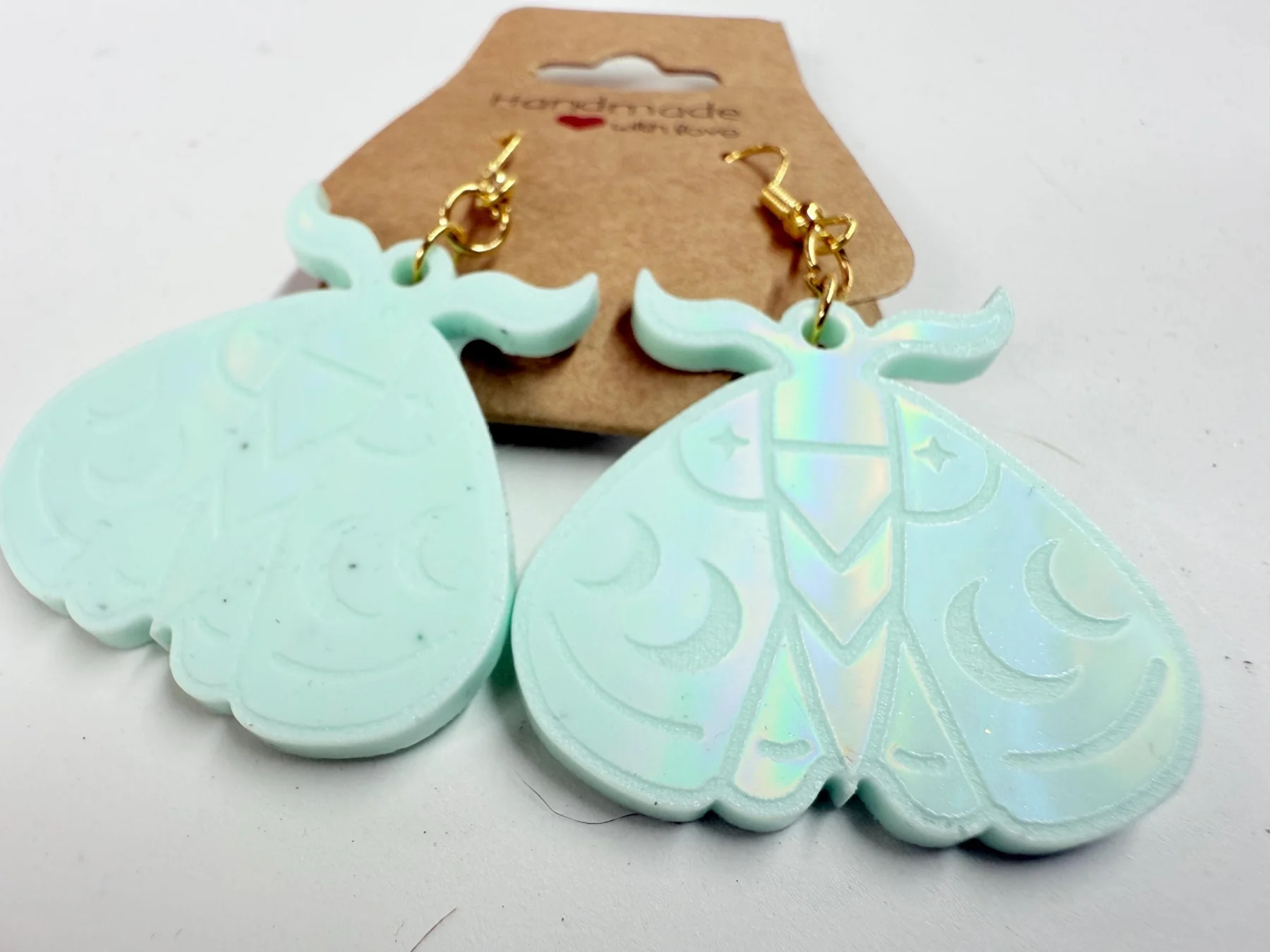 Handmade Luna Moth Resin Earrings | Celestial Moon Dangle Jewelry