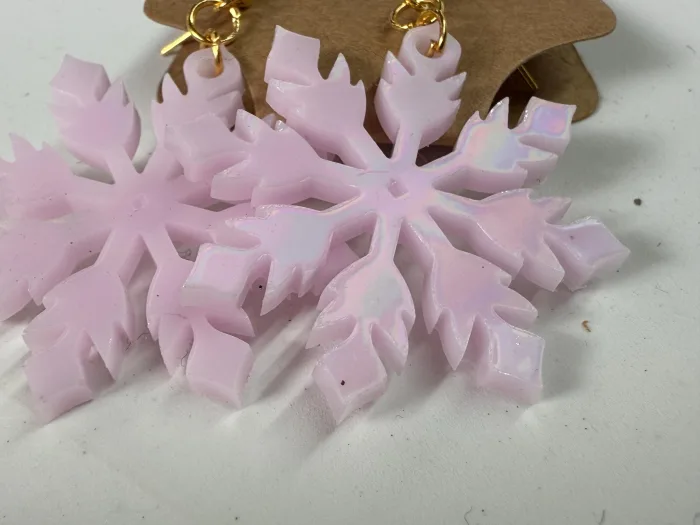 Handmade Resin Snowflake Earrings | Iridescent Pastel Glitter Winter Jewelry