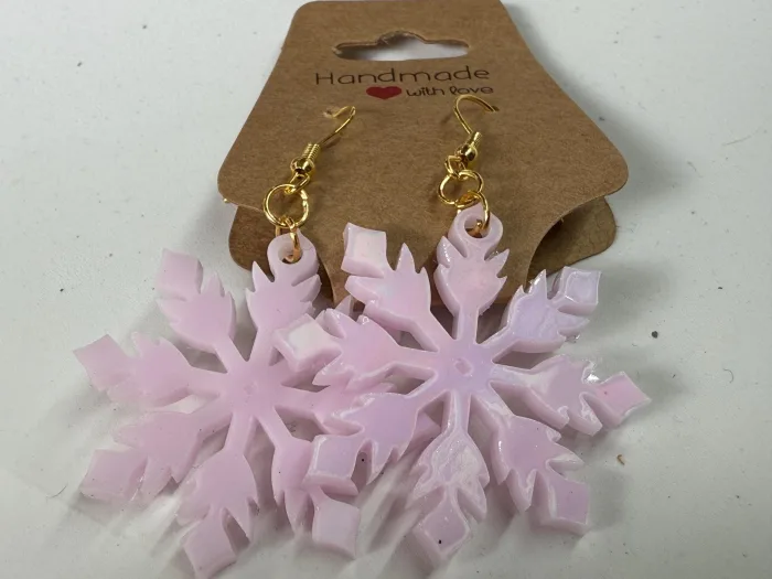 Handmade Resin Snowflake Earrings | Iridescent Pastel Glitter Winter Jewelry