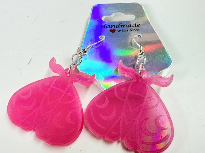 Handmade Luna Moth Resin Earrings | Celestial Moon Dangle Jewelry