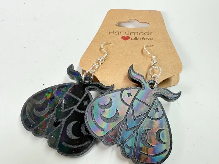 Handmade Luna Moth Resin Earrings | Celestial Moon Dangle Jewelry