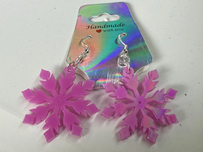 Handmade Resin Snowflake Earrings | Iridescent Pastel Glitter Winter Jewelry