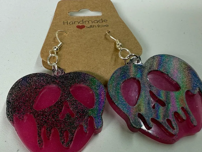 Poison Apple Skull Earrings | Handmade Resin Spooky Earrings | Pastel Goth | Witchy Jewelry | Fairycore | Halloween Earrings