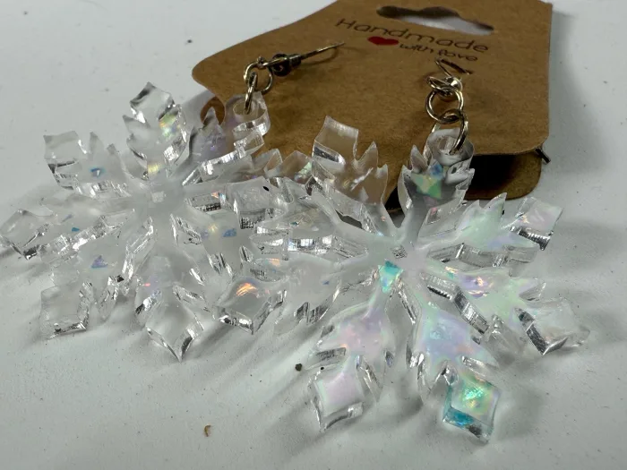 Handmade Resin Snowflake Earrings | Iridescent Pastel Glitter Winter Jewelry