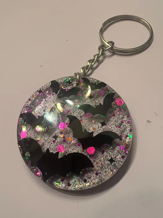 Handmade Resin Bat Keychain – Glittery Gothic Accessory