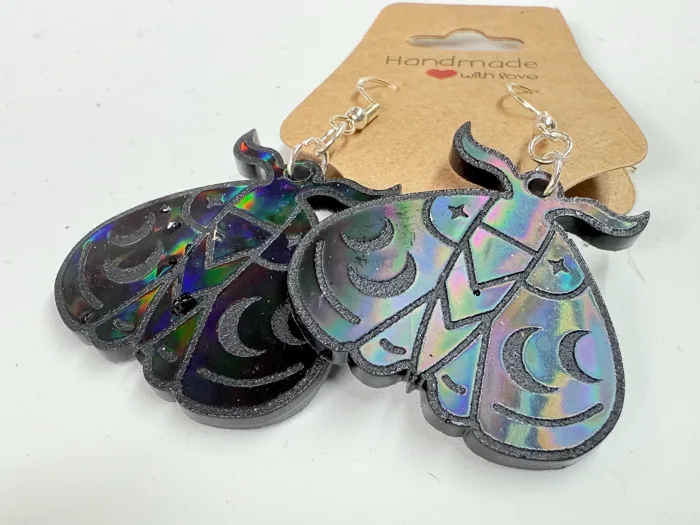 Handmade Luna Moth Resin Earrings | Celestial Moon Dangle Jewelry