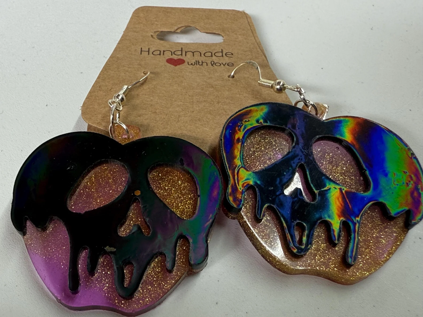 Poison Apple Skull Earrings | Handmade Resin Spooky Earrings | Pastel Goth | Witchy Jewelry | Fairycore | Halloween Earrings