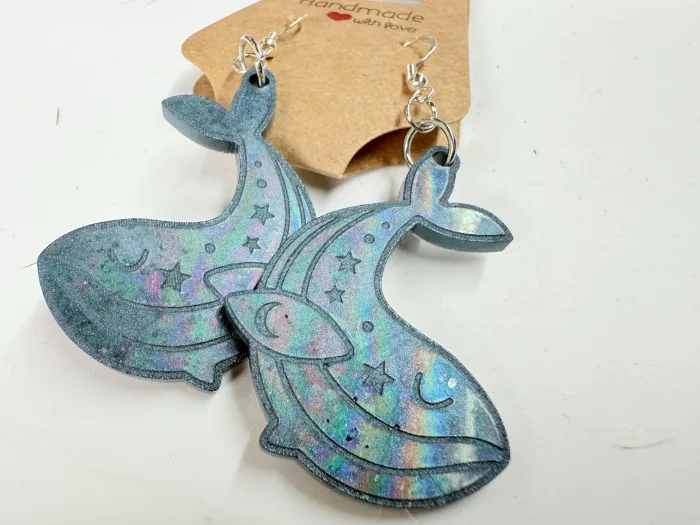 Handmade Celestial Whale Resin Earrings | Moon Star Dangle Ocean Jewelry
