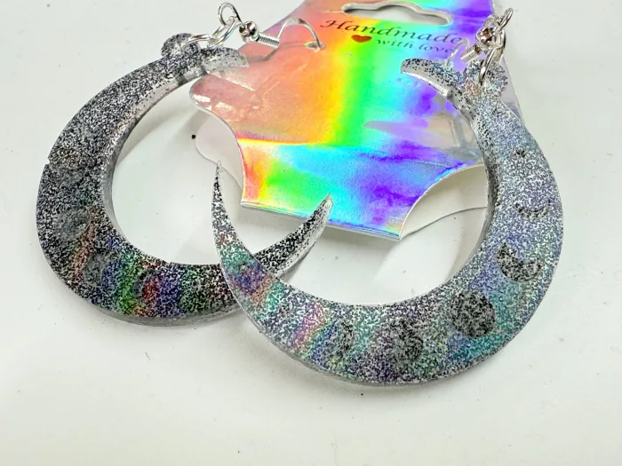 Handmade Resin Crescent Moon Earrings | Celestial Moon Phase Dangle Jewelry