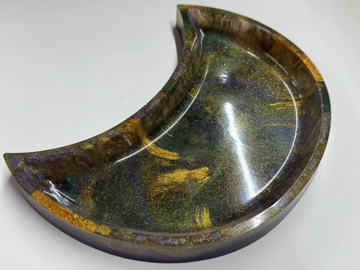 Crescent Moon Resin Tray – Celestial Crystal Dish, Jewelry Holder & Altar Décor