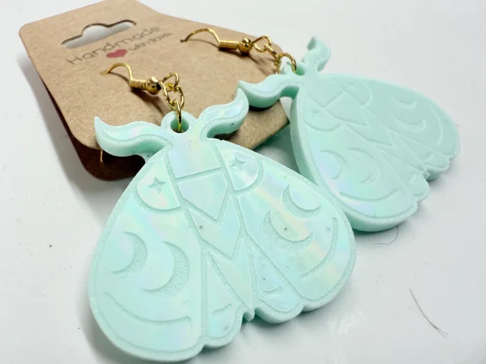Handmade Luna Moth Resin Earrings | Celestial Moon Dangle Jewelry
